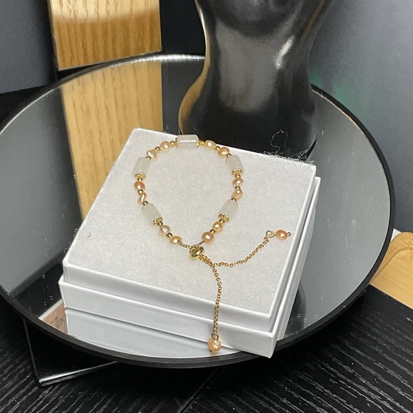 Fresh Water Pearl &  Agate Stone  Adjustable Chain Bracelet - Picture 2 of 6